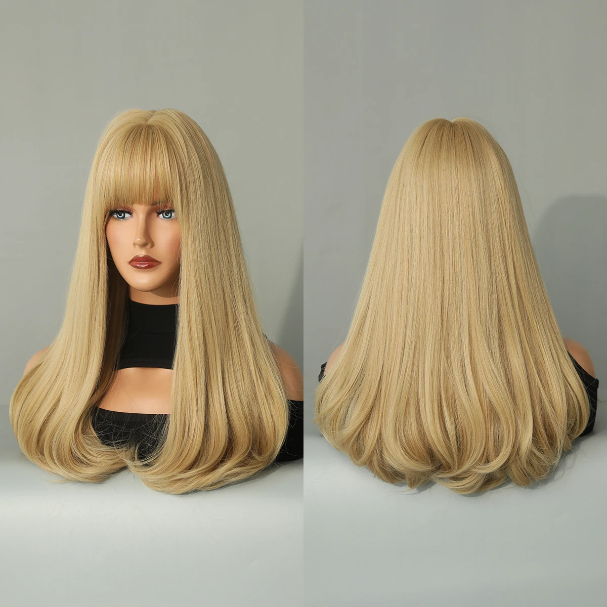 Perruque Blonde Longue Ondulée avec Frange pour Femme - 11