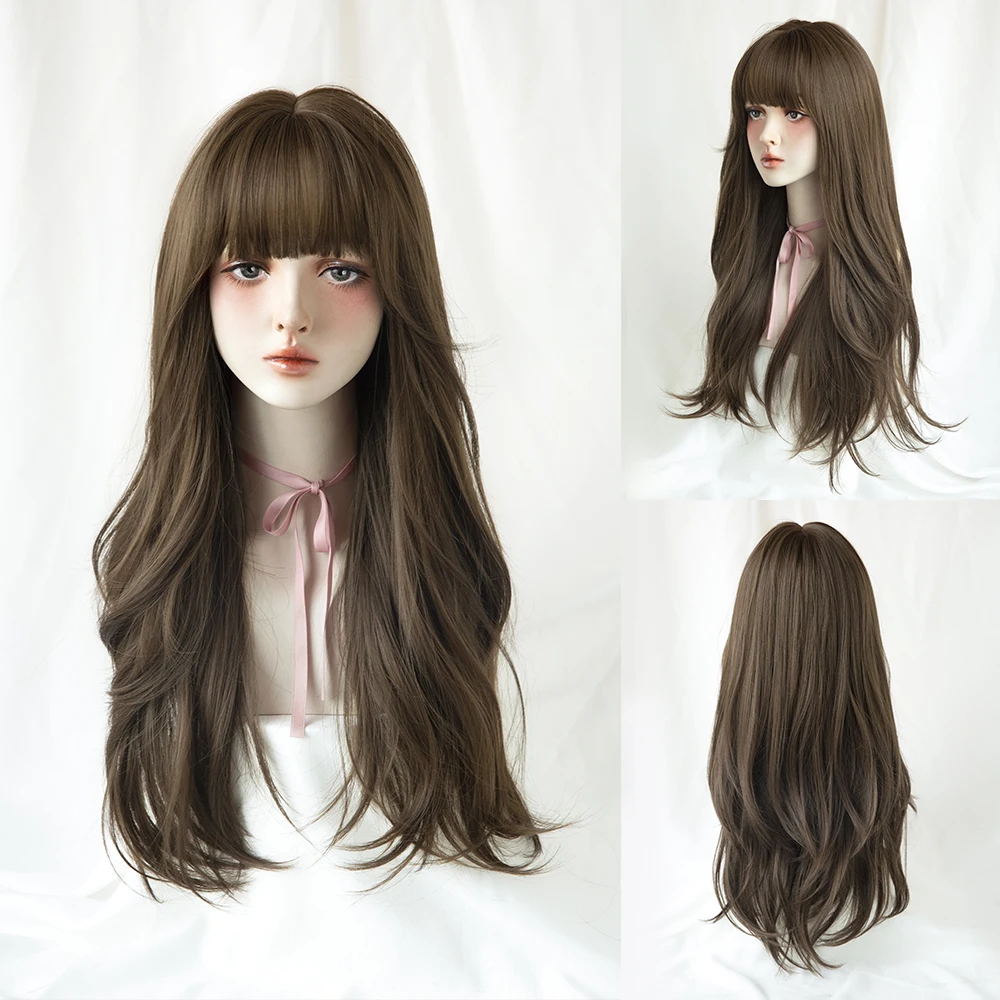 Perruque Longue Bouclée Brun Noir Rose pour Femme - 7