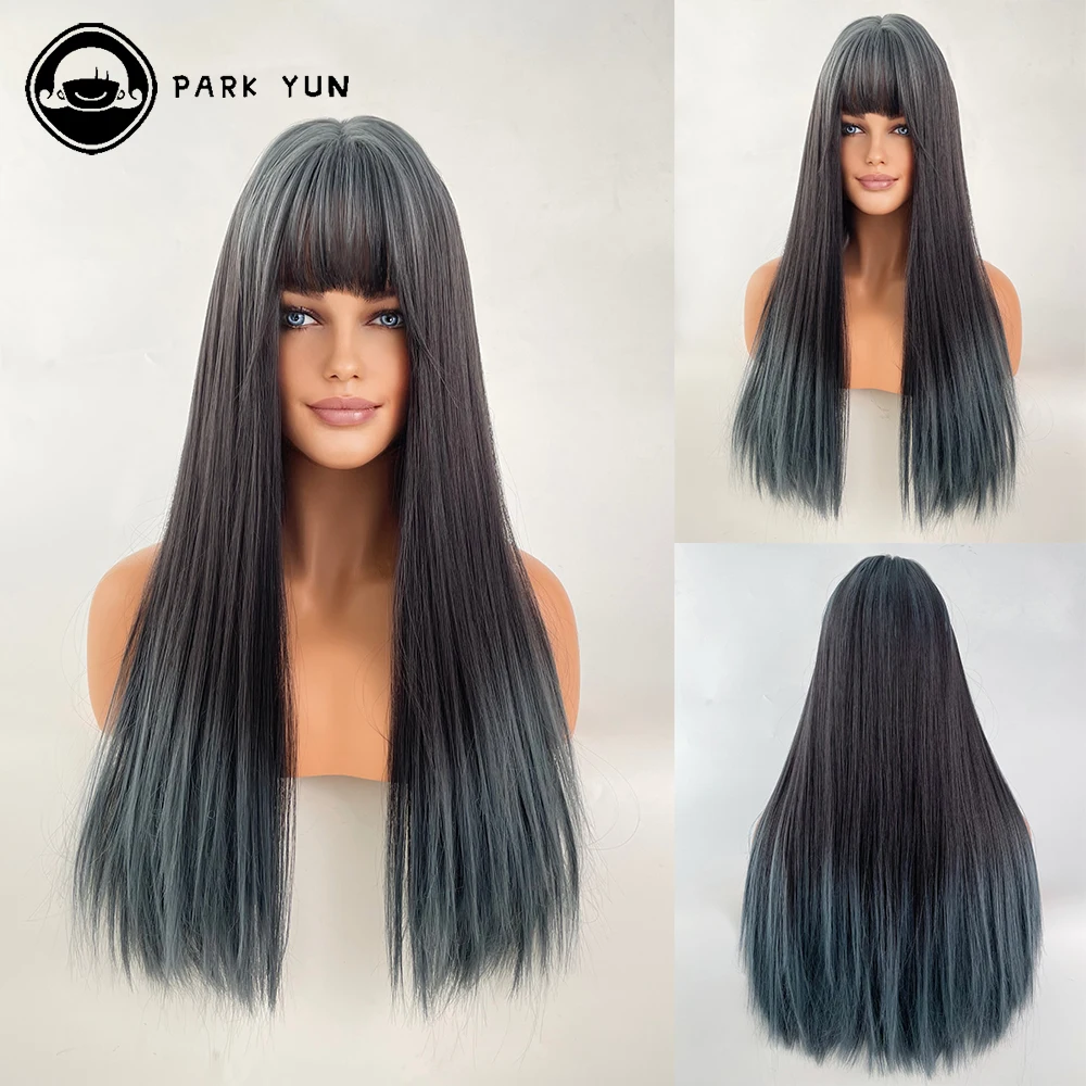 Perruque Longue Droite Bleue pour Femme