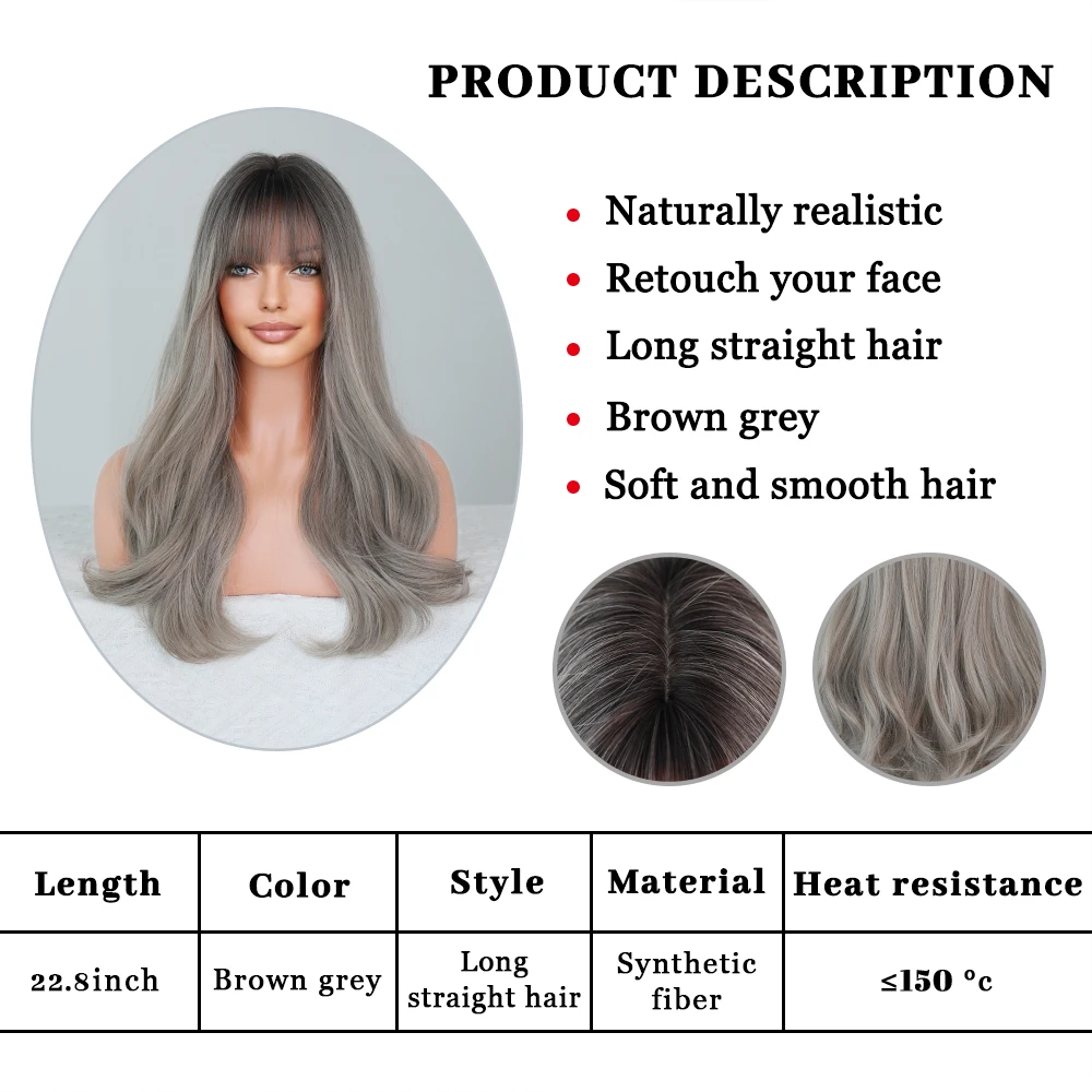 Perruque Longue Ondulée Gris Beige Ombré pour Femme - 5