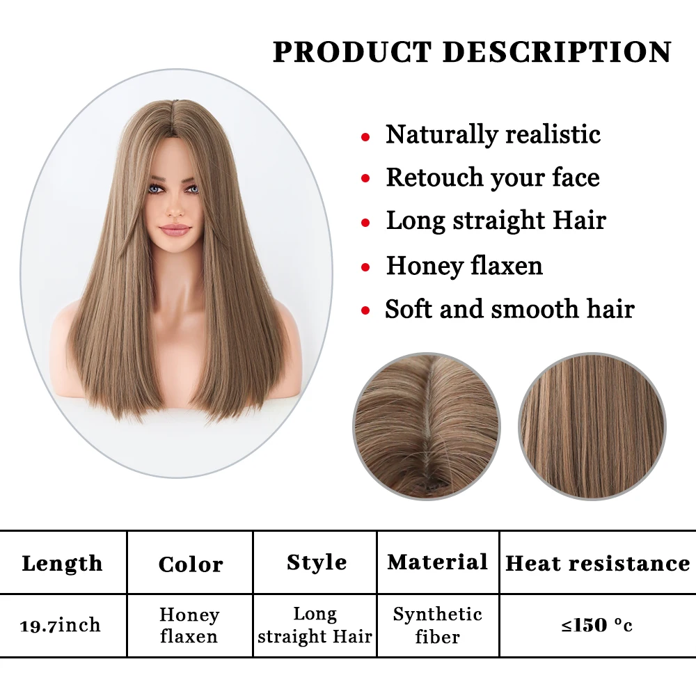 Perruque Ondulée Ombrée Marron et Blonde avec Frange pour Femme - 1