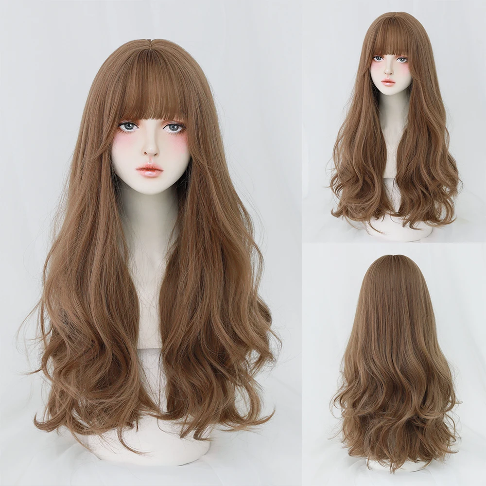 Perruque Longue Bouclée Brun Noir Rose pour Femme - 18