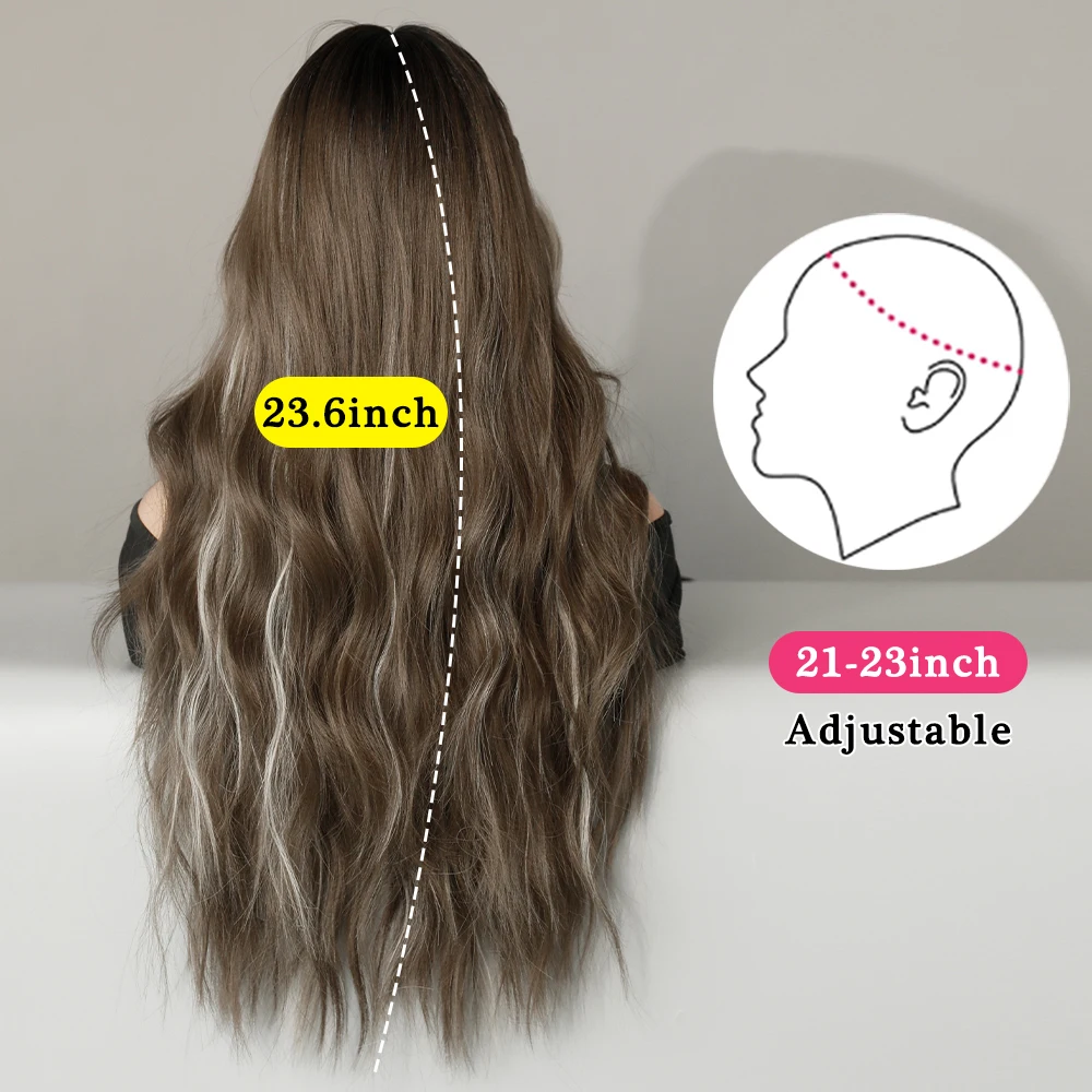 Perruque Ondulée Longue Ombrée Marron et Beige pour Femme - 2