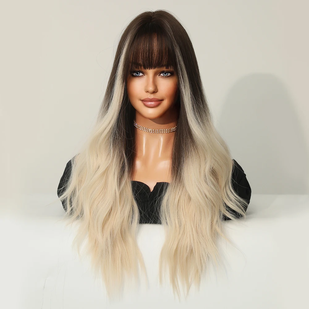 Perruque Longue Ondulée Blonde Mixte pour Femme - 5