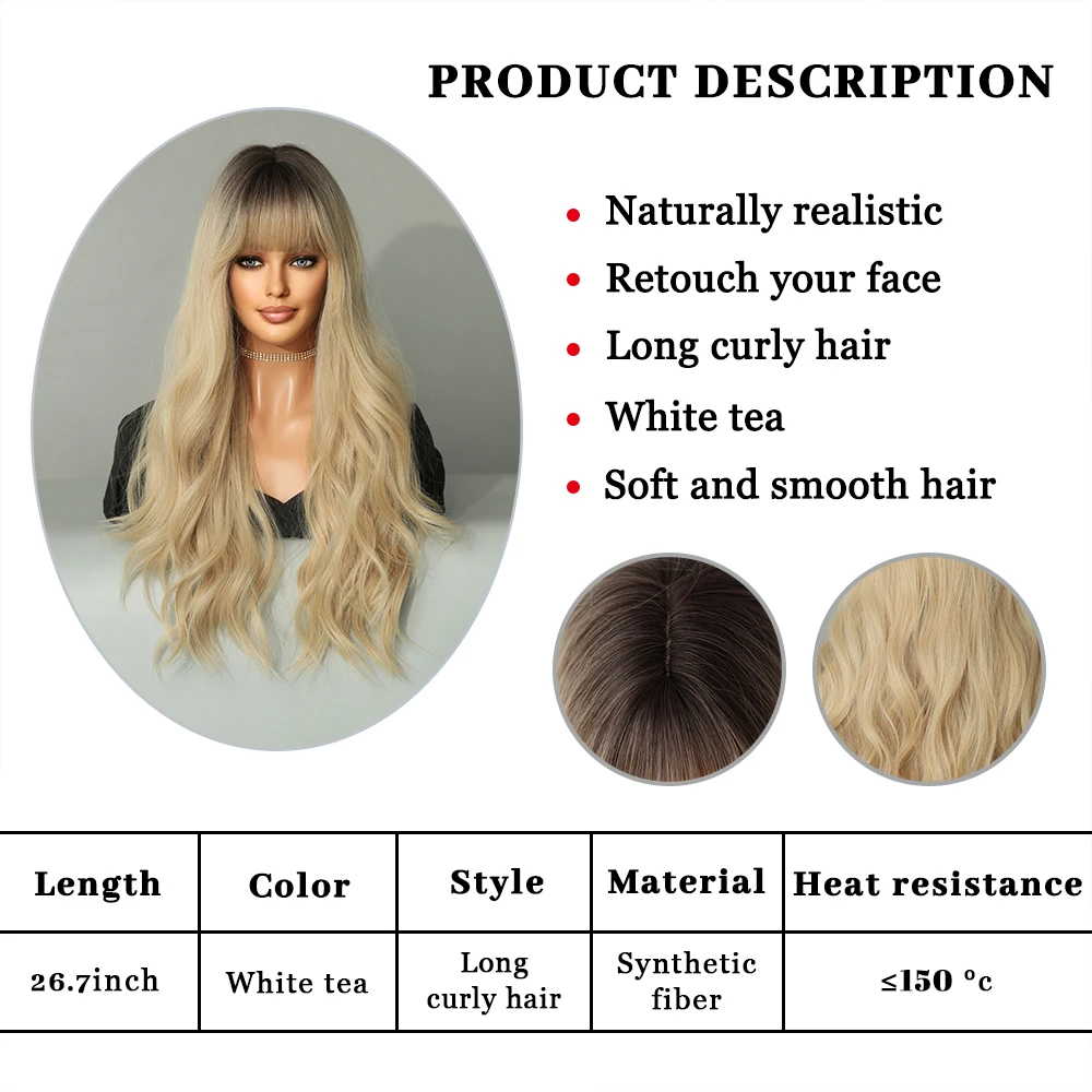 Perruque Femme Ombrée Blond Cendré avec Frange - 4