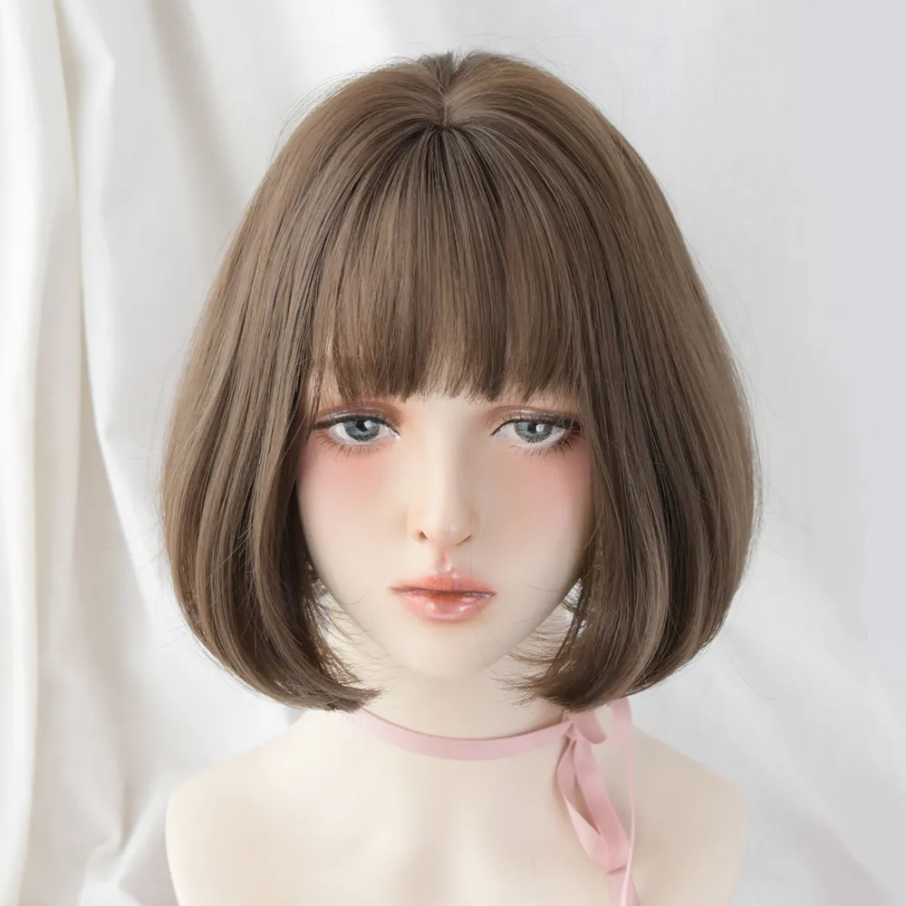 Perruque Bob Lin Naturel Courte avec Frange - 26