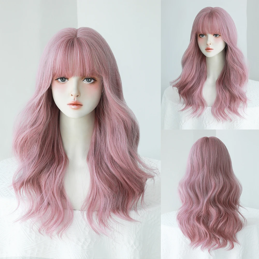 Perruque Longue Ondulée Rose et Blanche - 14