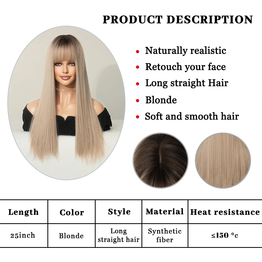Perruque Longue Droite Blonde Champagne pour Femme - 1