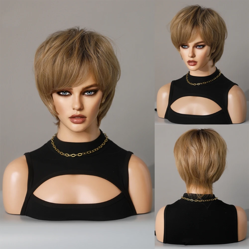 Perruque Courte Brun-Blond pour Femme - 6