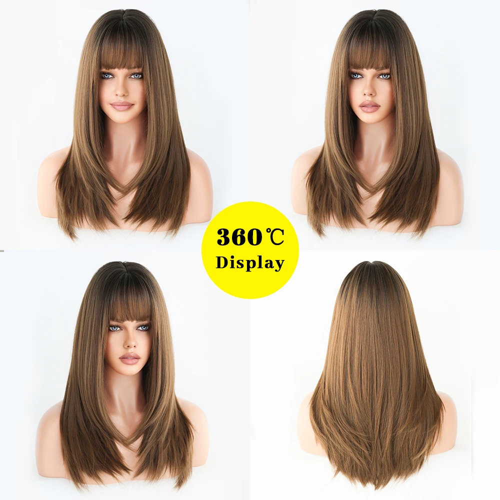 Perruque Longue Ombrée Brun-Blond Droite pour Femme - 3