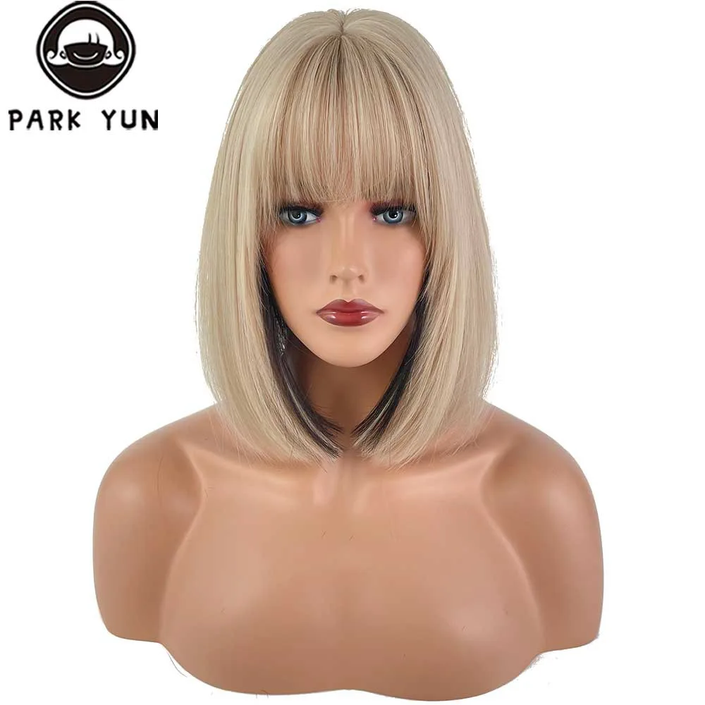 Perruque Courte Noire et Blonde Synthétique - 6