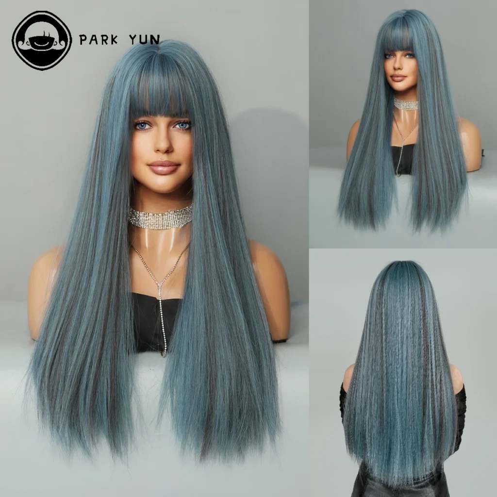 Perruque Longue Droite Bleue pour Femme