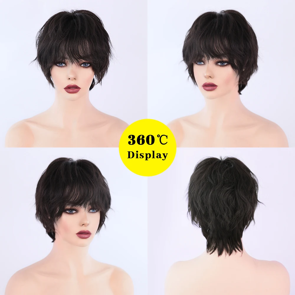 Perruque Courte Noire Style Neutre pour Femme - 1