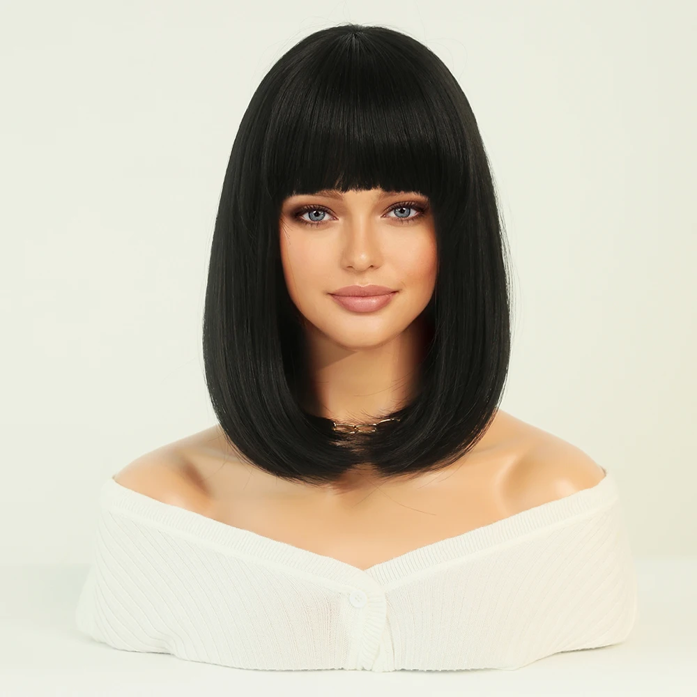 Perruque Bob Lin Naturel Courte avec Frange - 22