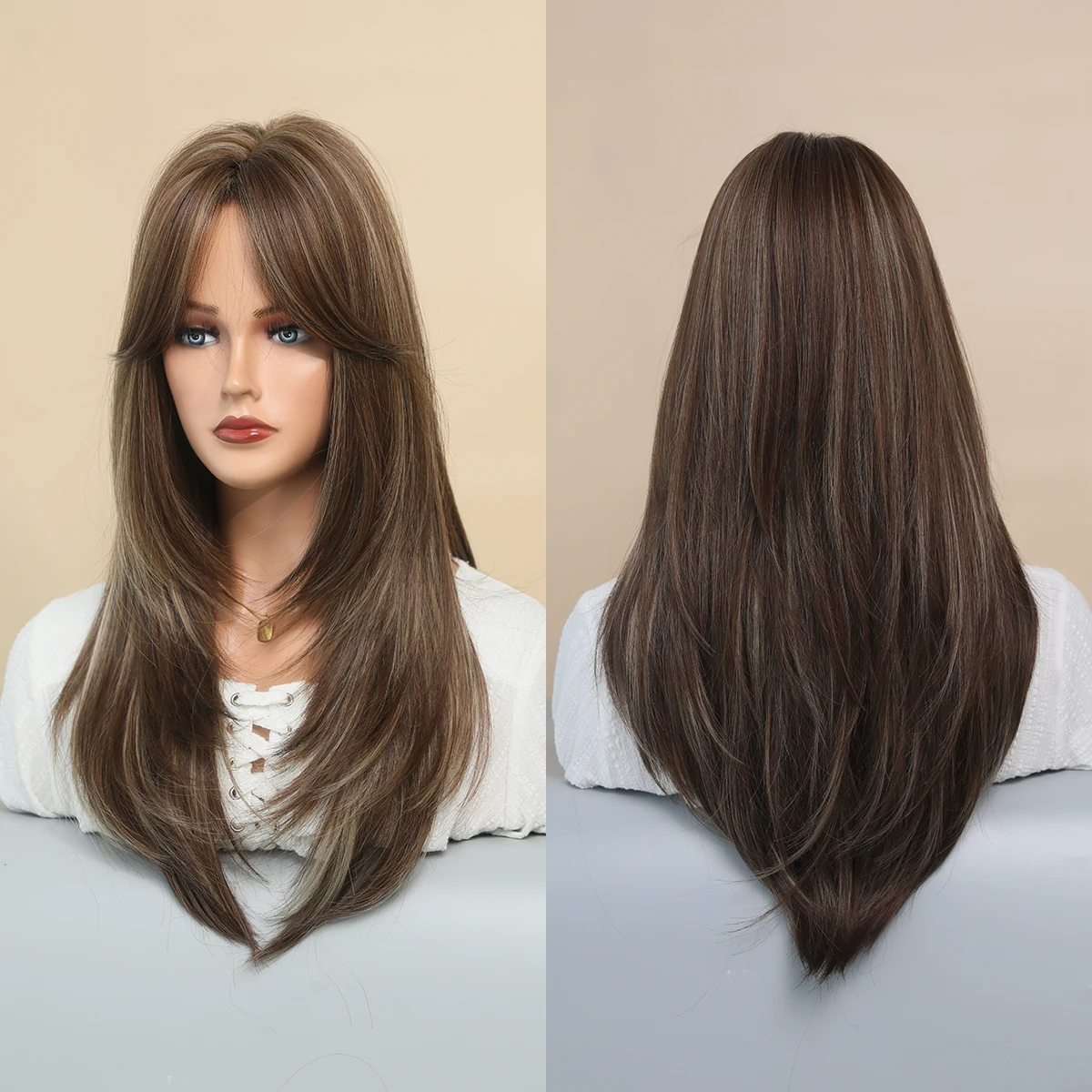 Perruque Blonde Longue Ondulée avec Frange pour Femme - 14