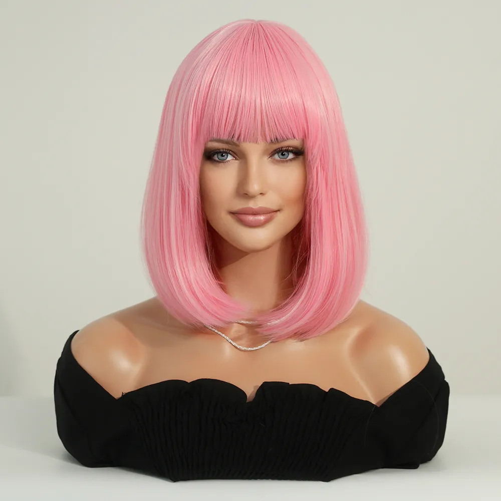 Perruque Bob Rose avec Frange pour Femme - 7