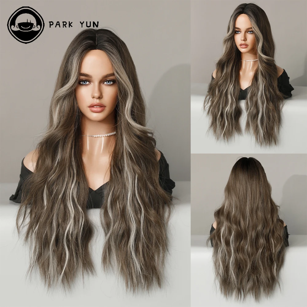 Perruque Ondulée Longue Ombrée Marron et Beige pour Femme