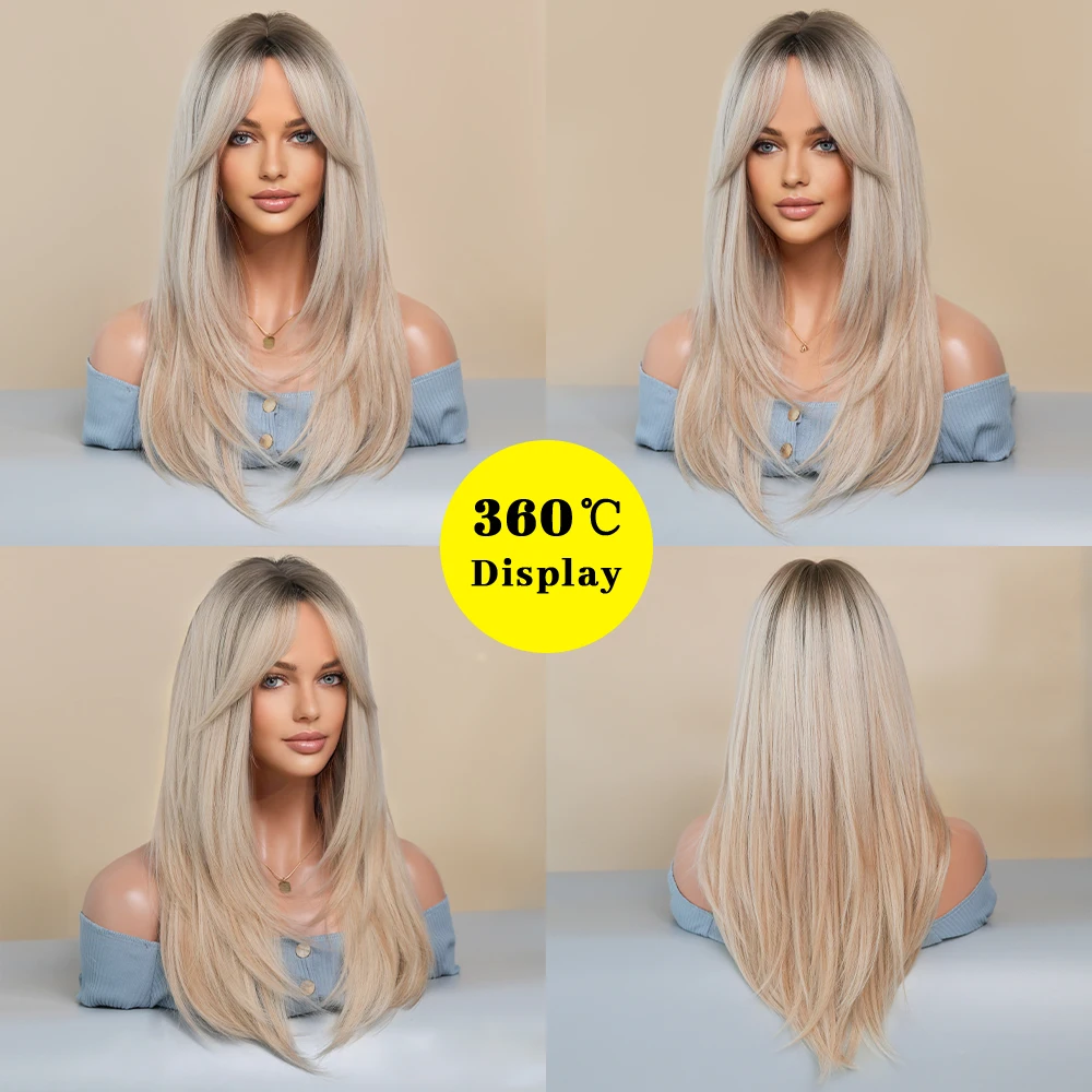 Perruque Longue Blonde Ondulée avec Frange pour Femme - 1