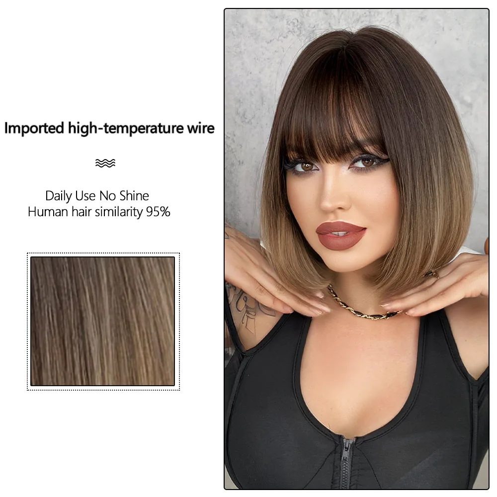 Perruque Bob Courte Ombre Marron et Blonde - 4