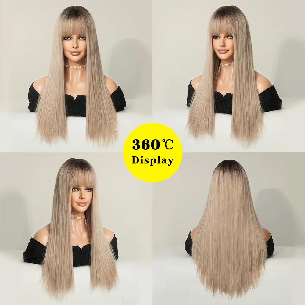 Perruque Longue Droite Blonde Champagne pour Femme - 2