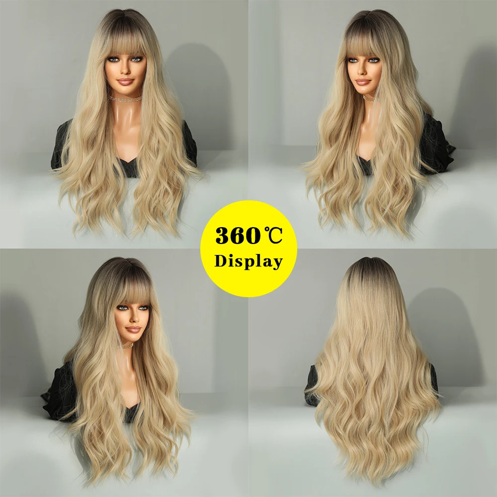 Perruque Femme Ombrée Blond Cendré avec Frange - 1