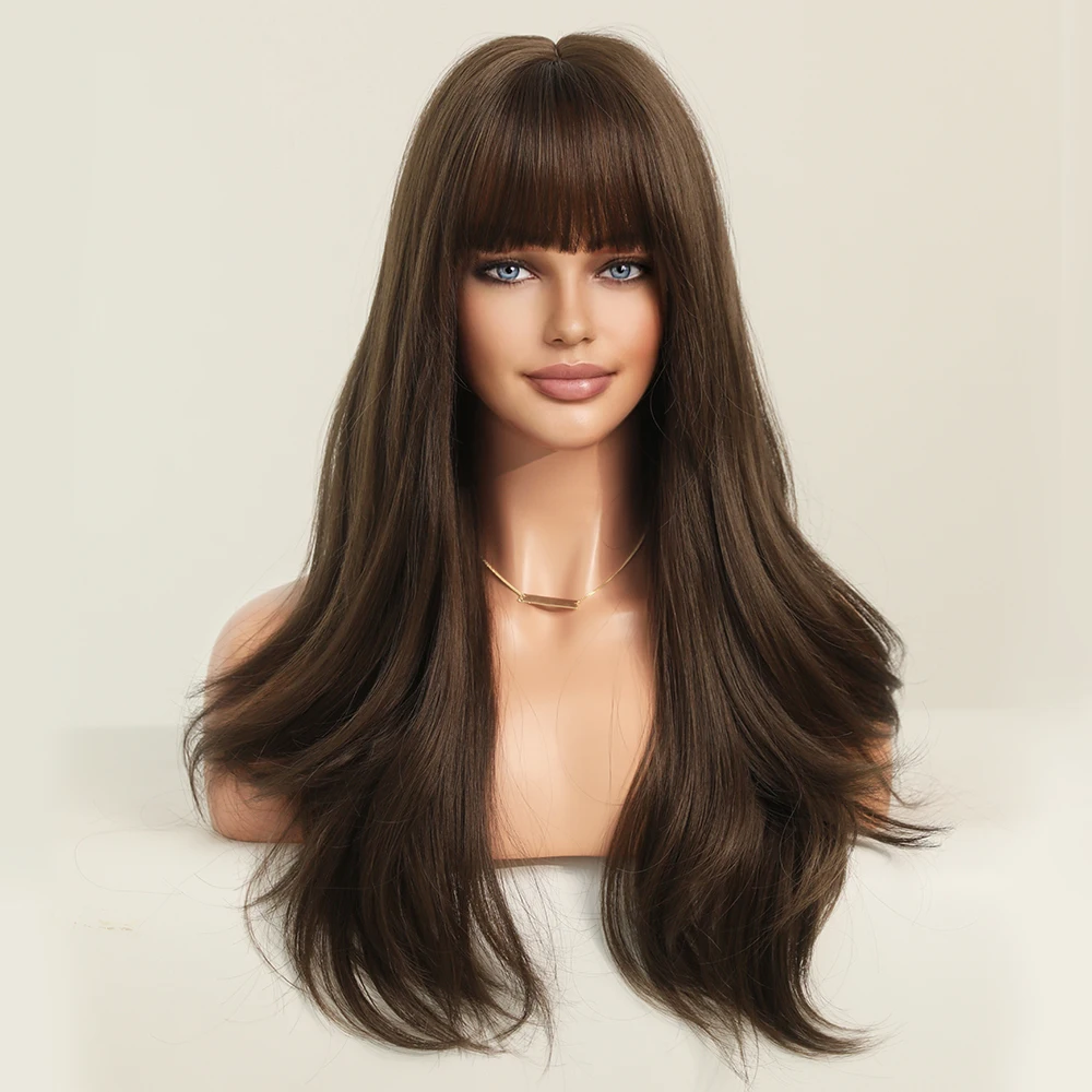 Perruque Longue Droite Rose Ombrée Marron pour Femme - 7