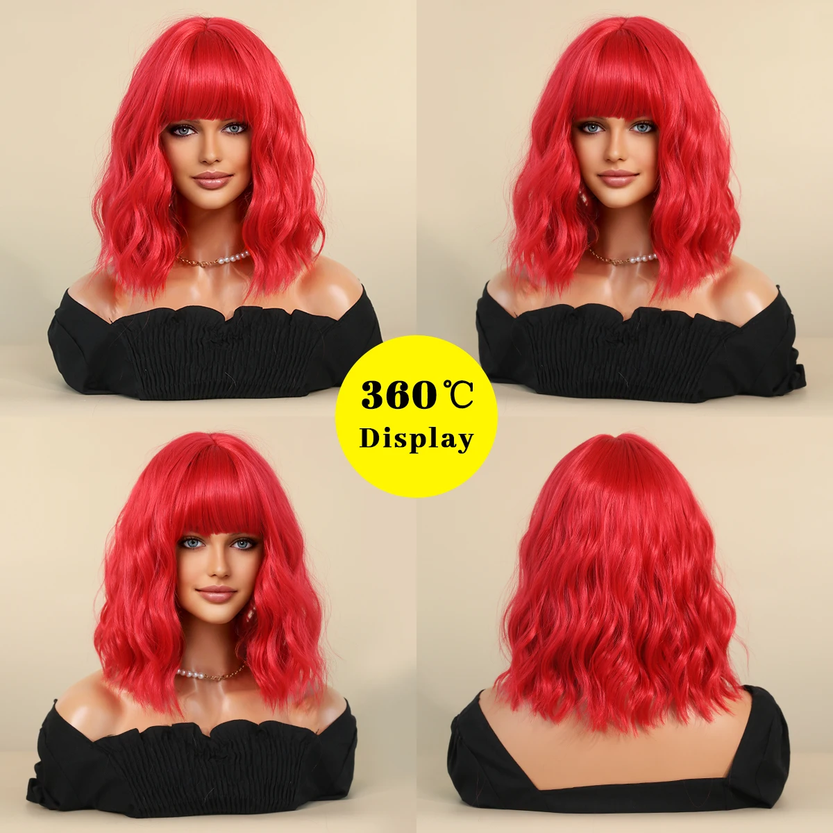 Perruque Rouge Feu Courte Ondulée pour Femmes et Filles - 1