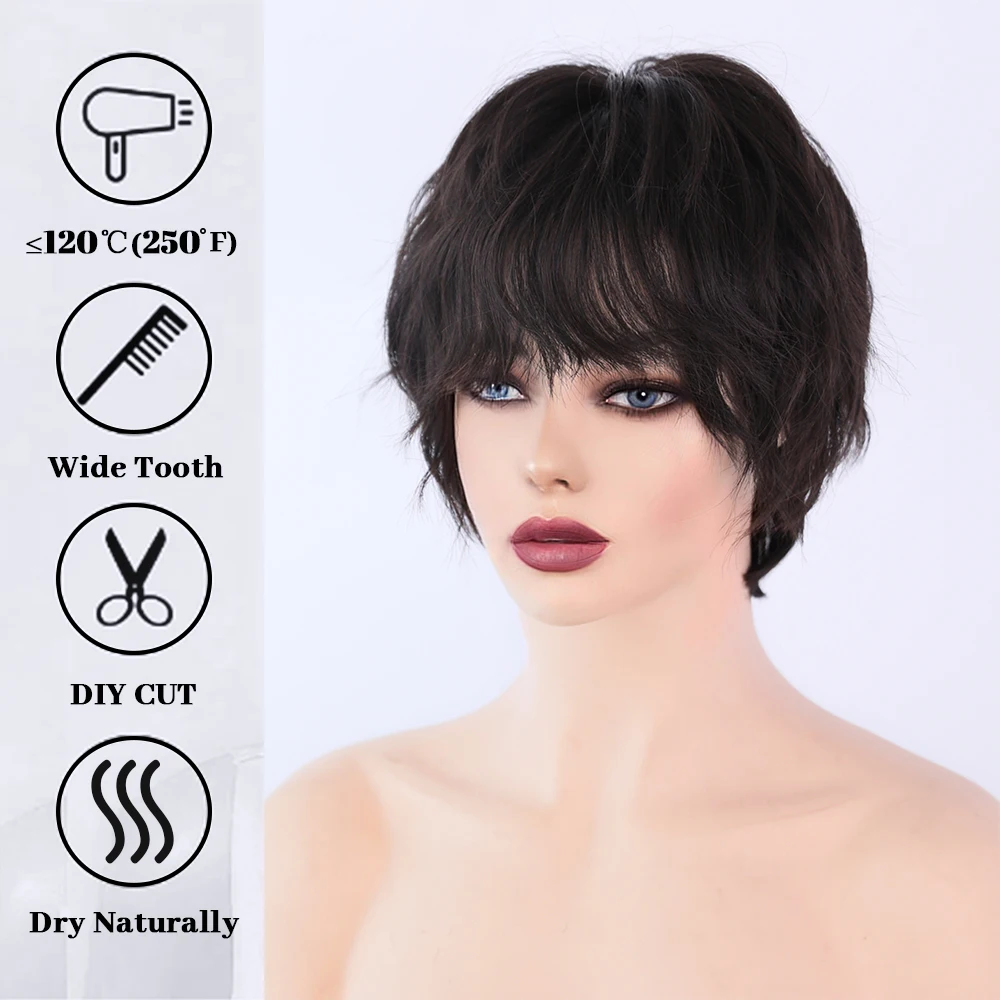 Perruque Courte Noire Style Neutre pour Femme - 3