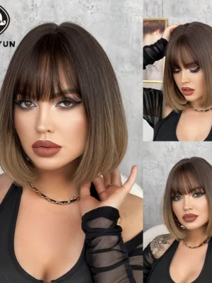 Perruque Bob Courte Ombre Marron et Blonde Perruque Bob Courte Ombre Marron et Blonde