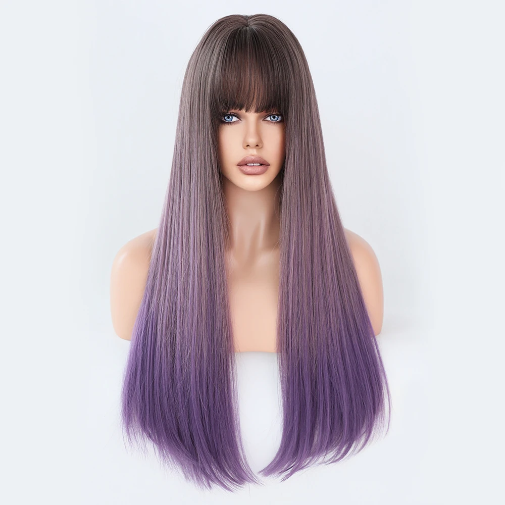 Perruque Longue Droite Bleue pour Femme - 13