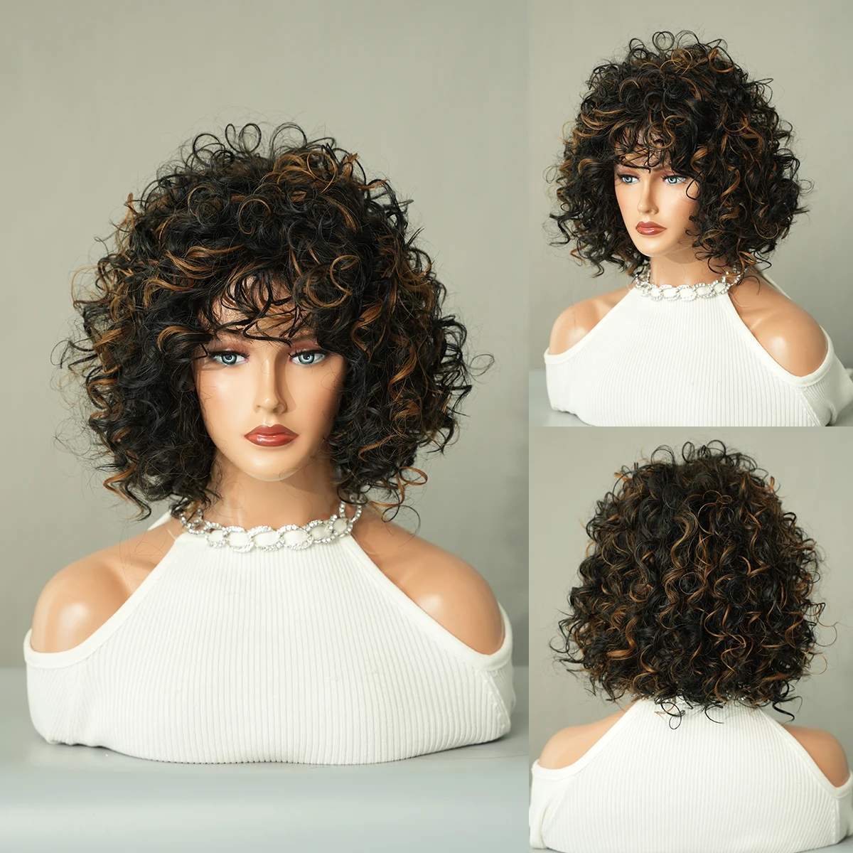 Perruque Courte Bouclée Blonde Miel pour Femmes Noires - 9
