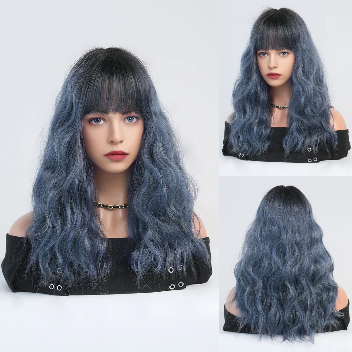 Perruque Longue Droite Bleue pour Femme - 11