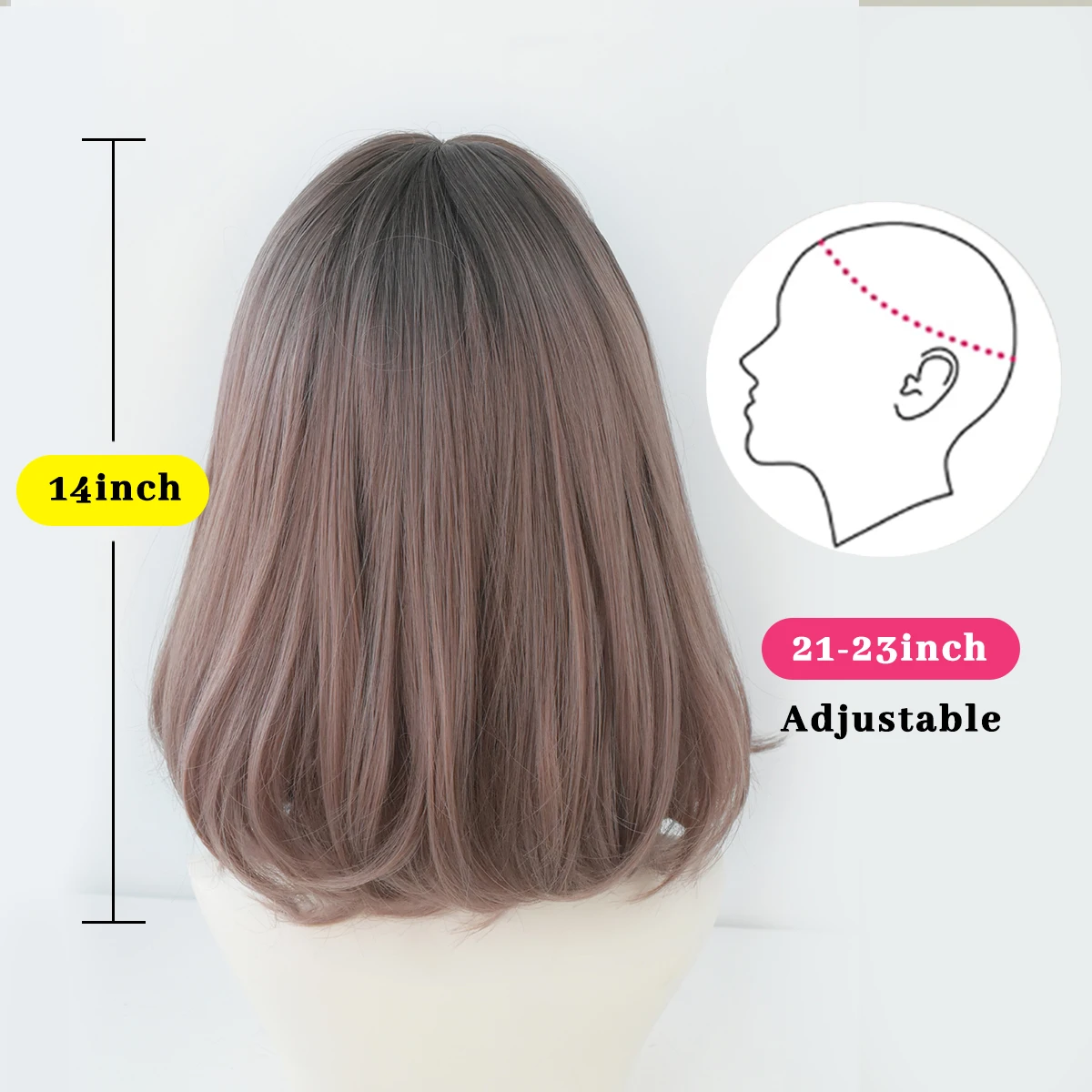 Perruque Courte Bob Droite Marron et Rose - 1