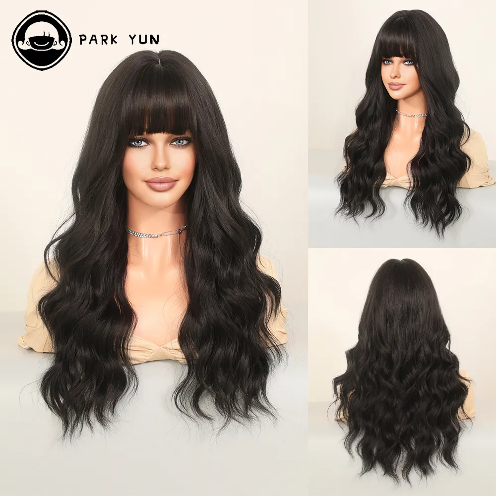 Perruque Noire Naturelle Longue Ondulée pour Femme