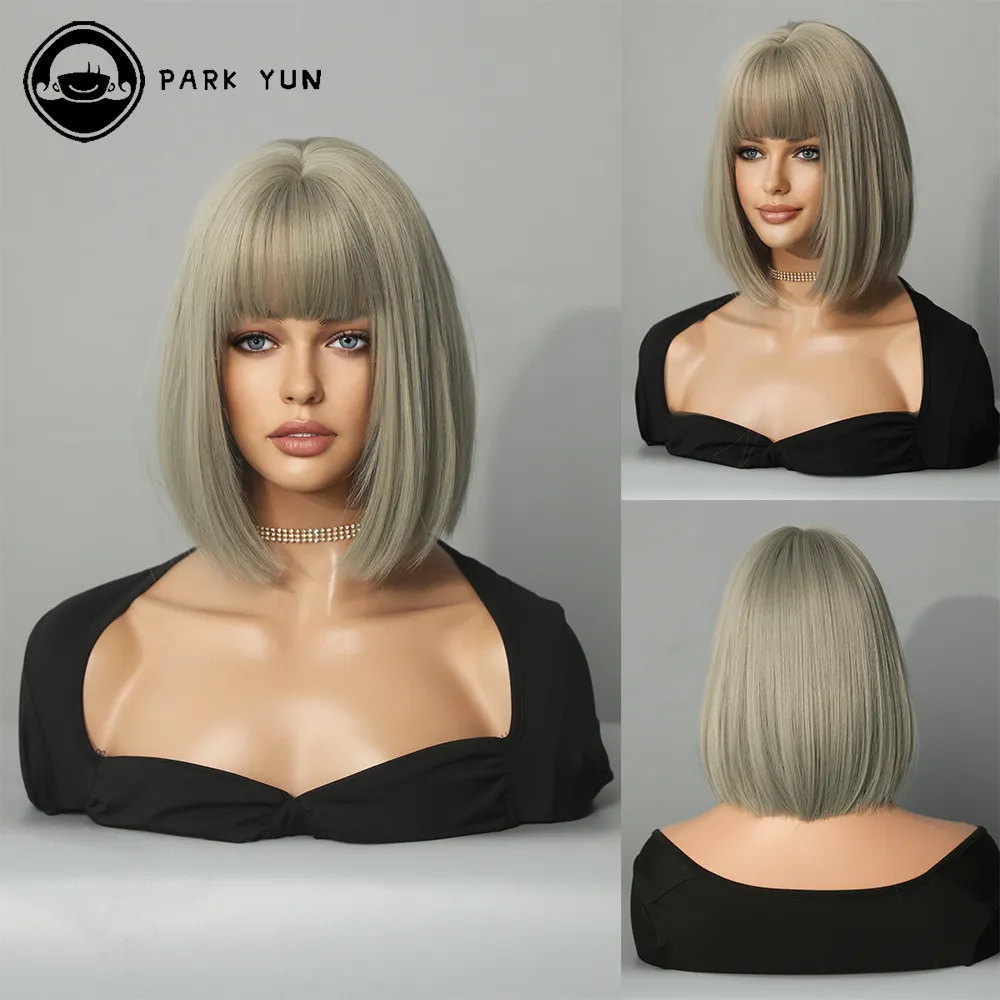 Perruque Courte Bob Beige Grise