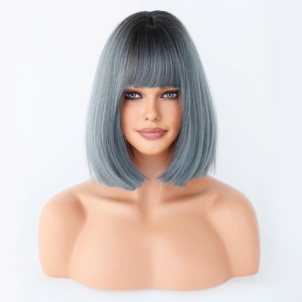 Perruque Bob Lin Naturel Courte avec Frange - 15