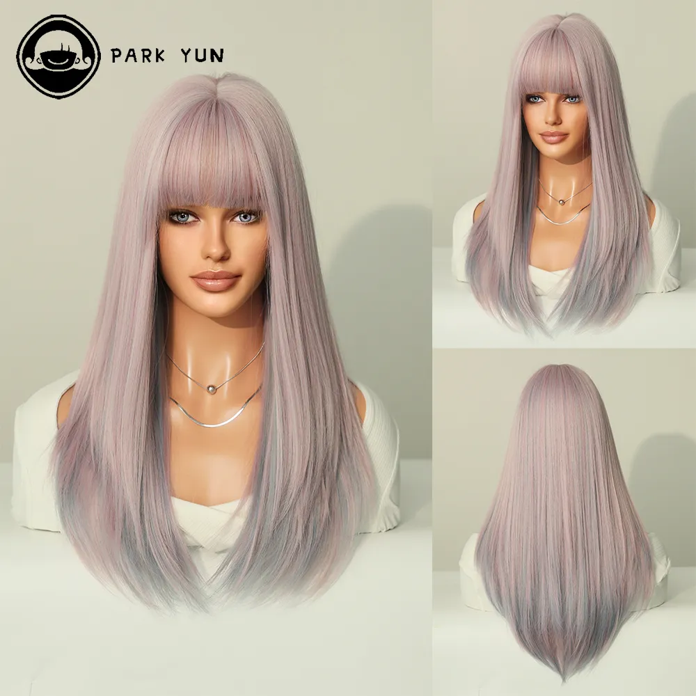 Perruque Longue Droite Rose Violet pour Femme