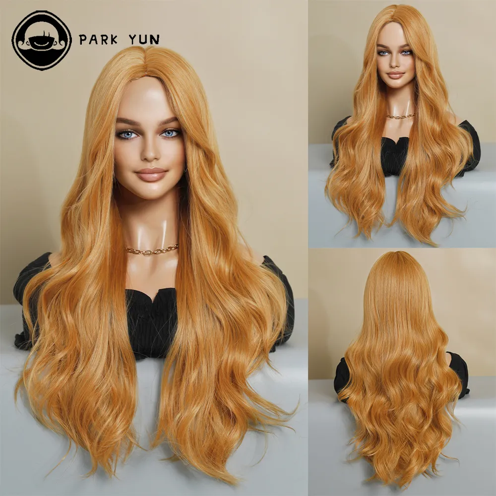 Perruque Ondulée Orange Blonde