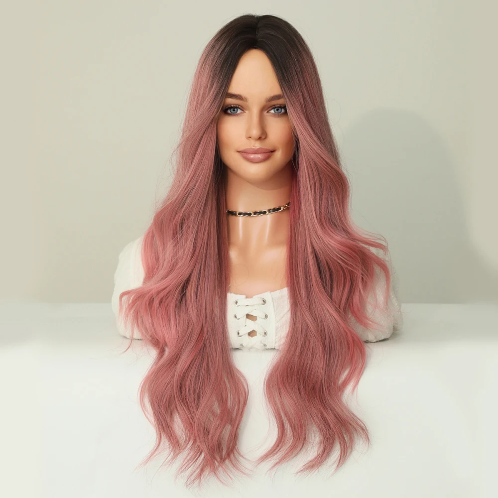 Perruque Ondulée Longue Ombrée Marron et Beige pour Femme - 10