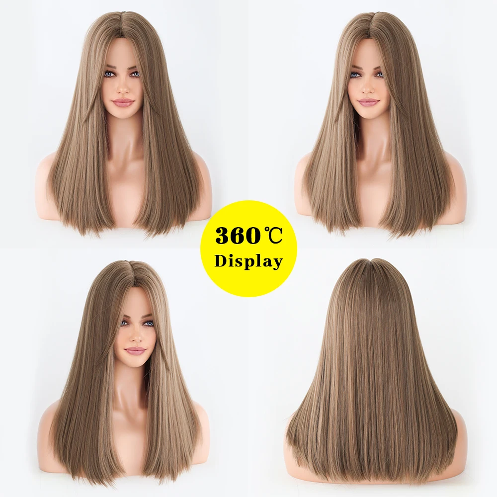 Perruque Ondulée Ombrée Marron et Blonde avec Frange pour Femme - 3