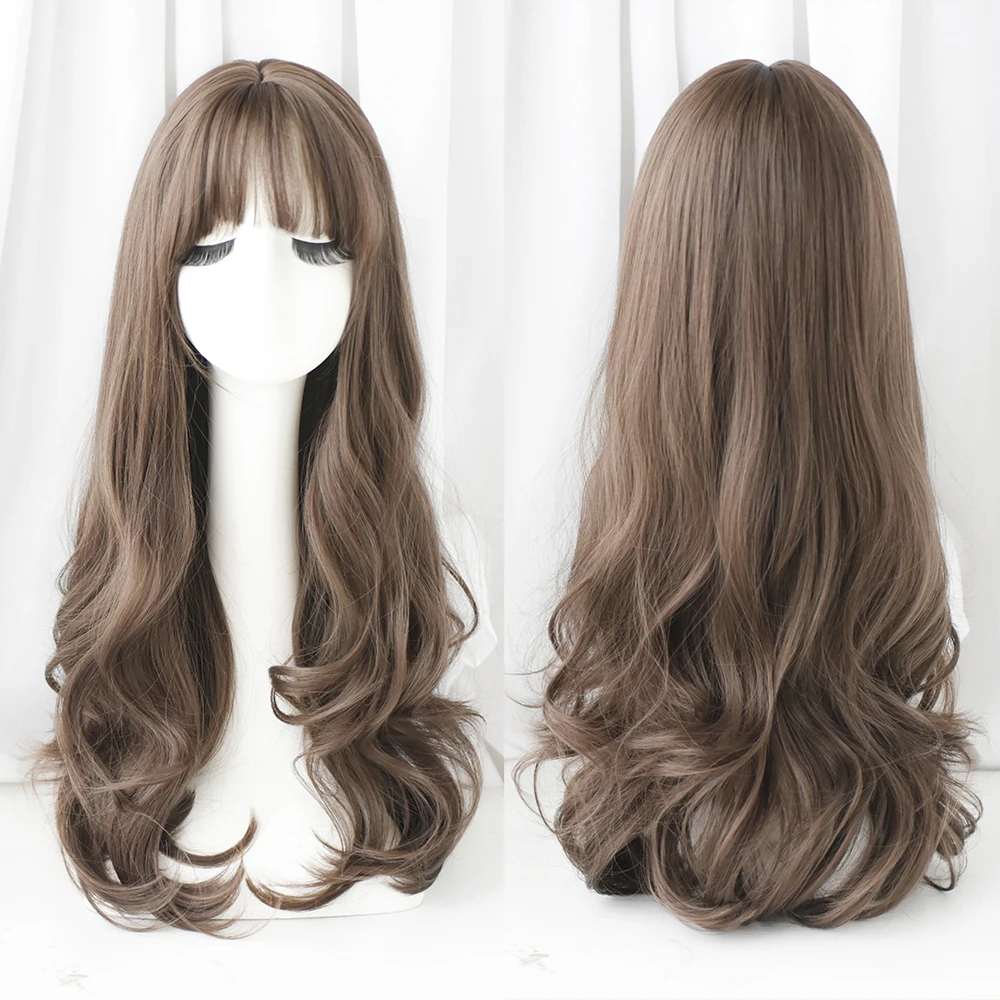 Perruque Longue Bouclée Brun Noir Rose pour Femme - 21