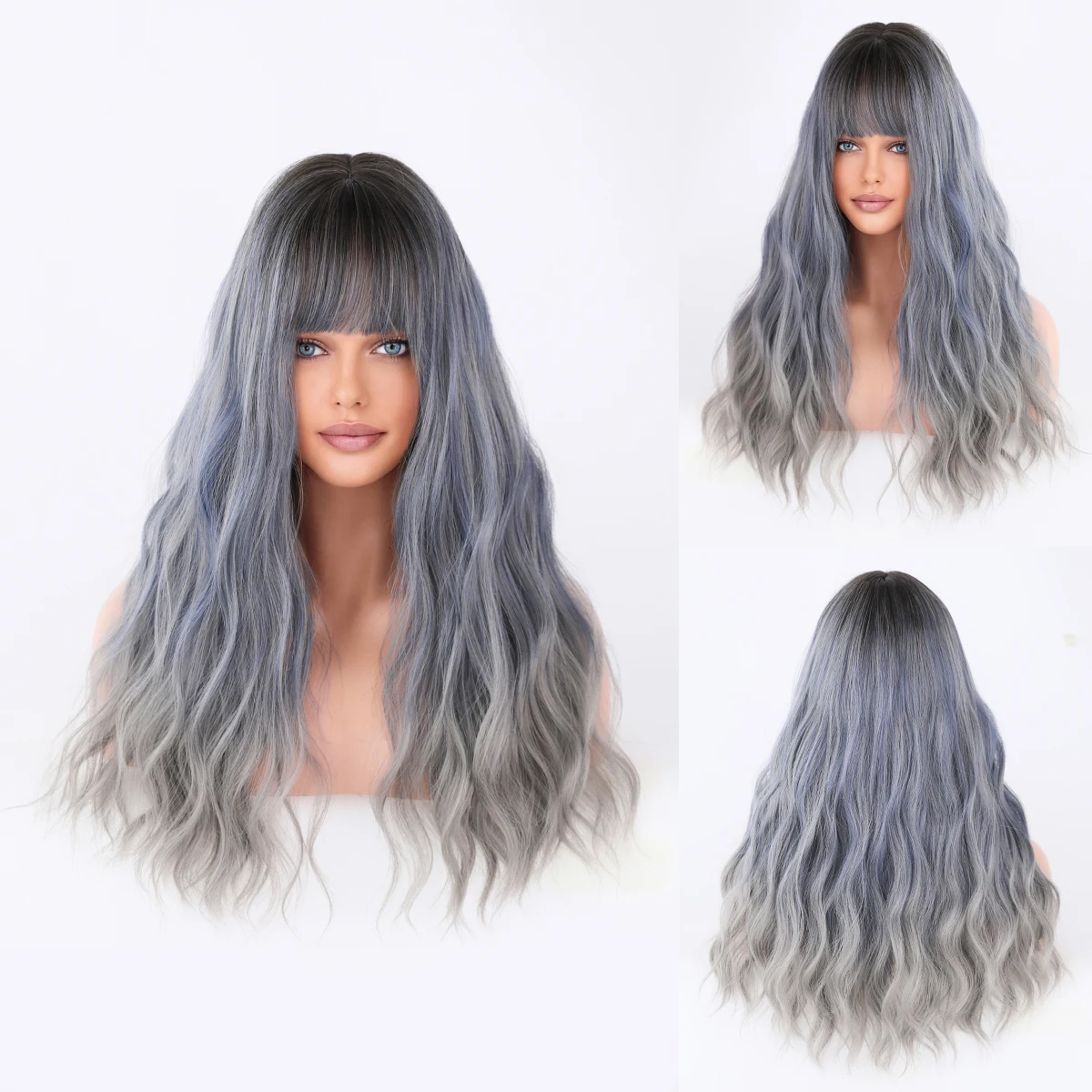 Perruque Longue Droite Bleue pour Femme - 13