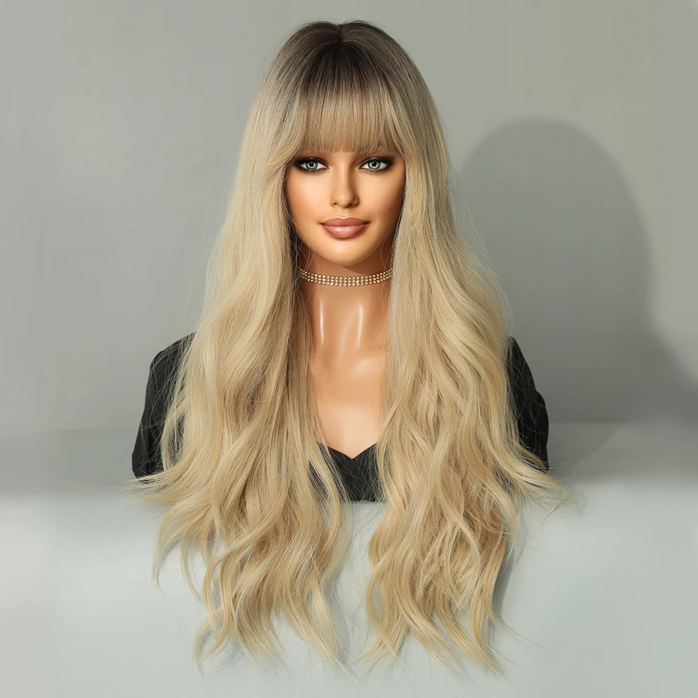 Perruque Femme Ombrée Blond Cendré avec Frange - 6