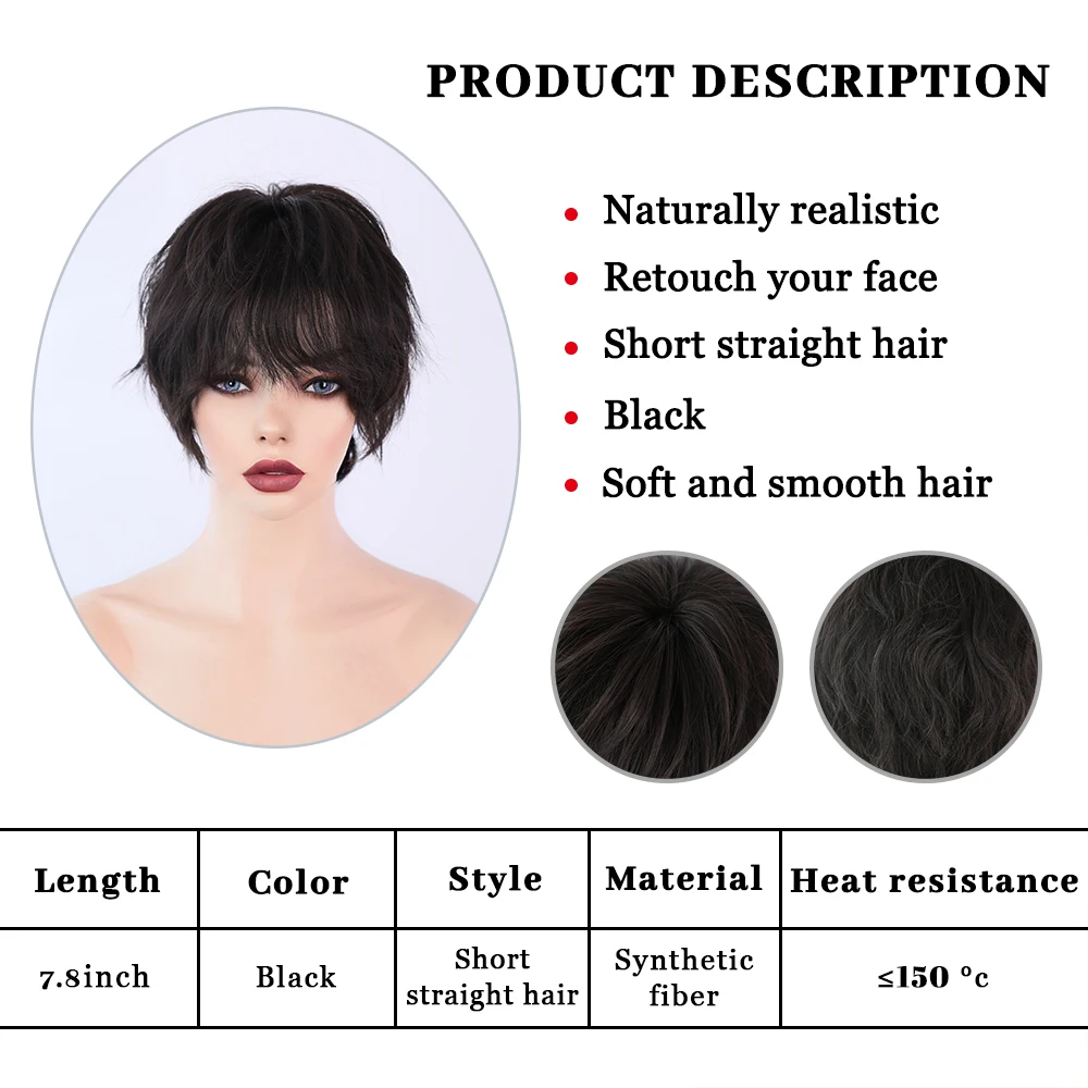 Perruque Courte Noire Style Neutre pour Femme - 4