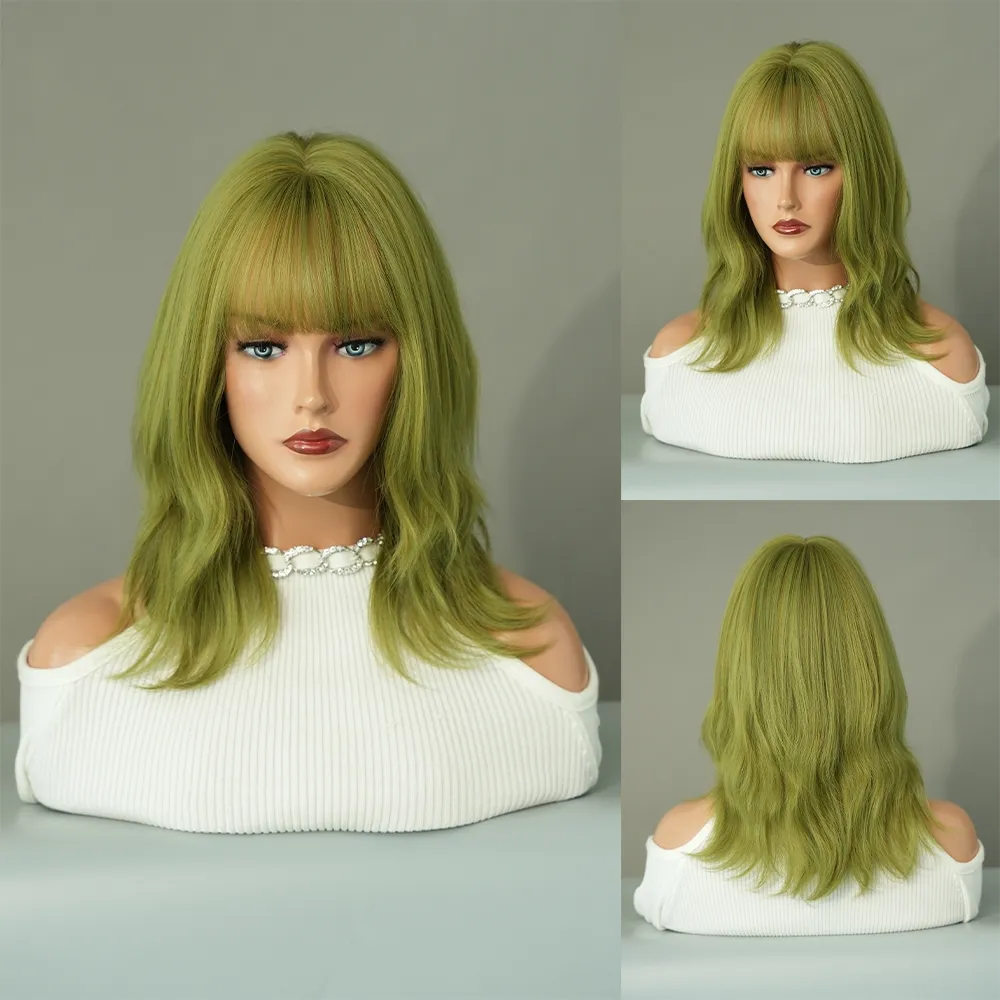 Perruque Verte Matcha Mi-Longue - 7