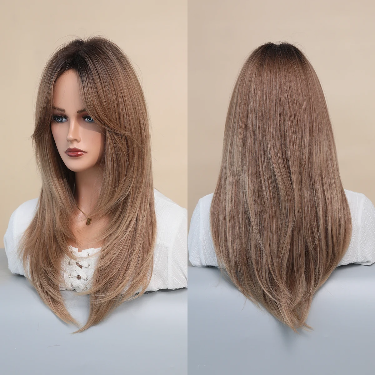 Perruque Blonde Longue Ondulée avec Frange pour Femme - 16