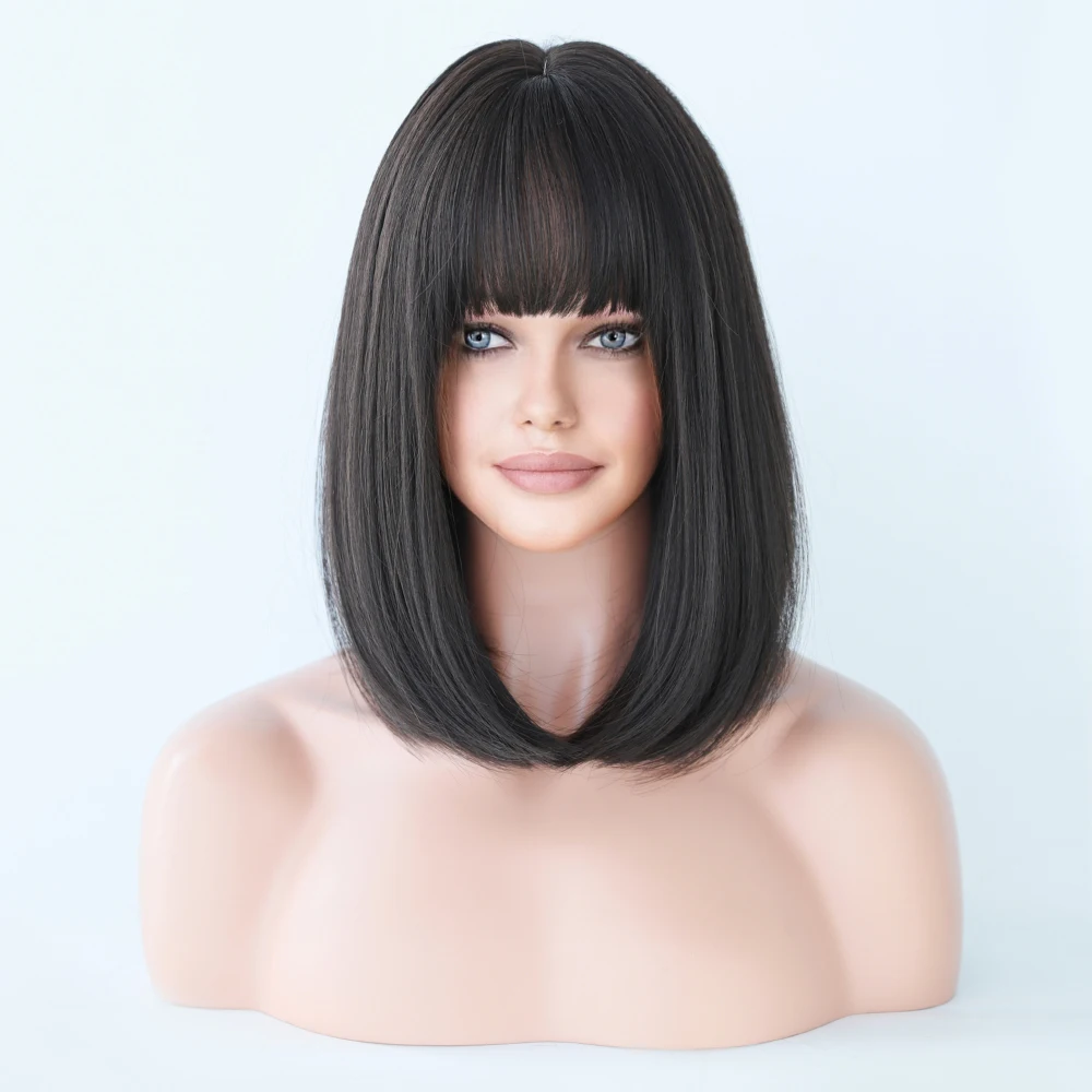 Perruque Bob Lin Naturel Courte avec Frange - 19