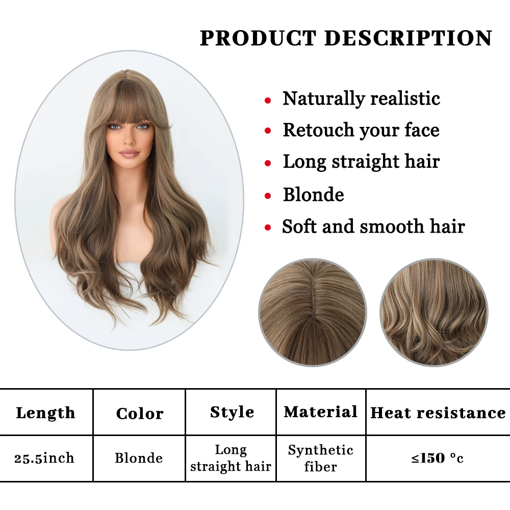 Perruque Longue Miel Flaxen avec Frange pour Femme - 5