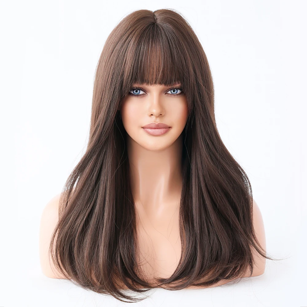 Perruque Longue Droite Marron Chocolat pour Femme - 7