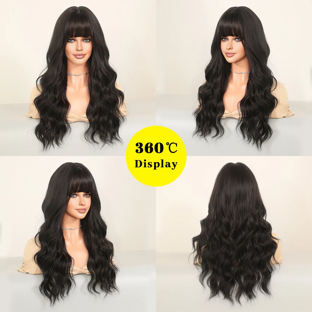 Perruque Noire Naturelle Longue Ondulée pour Femme - 1